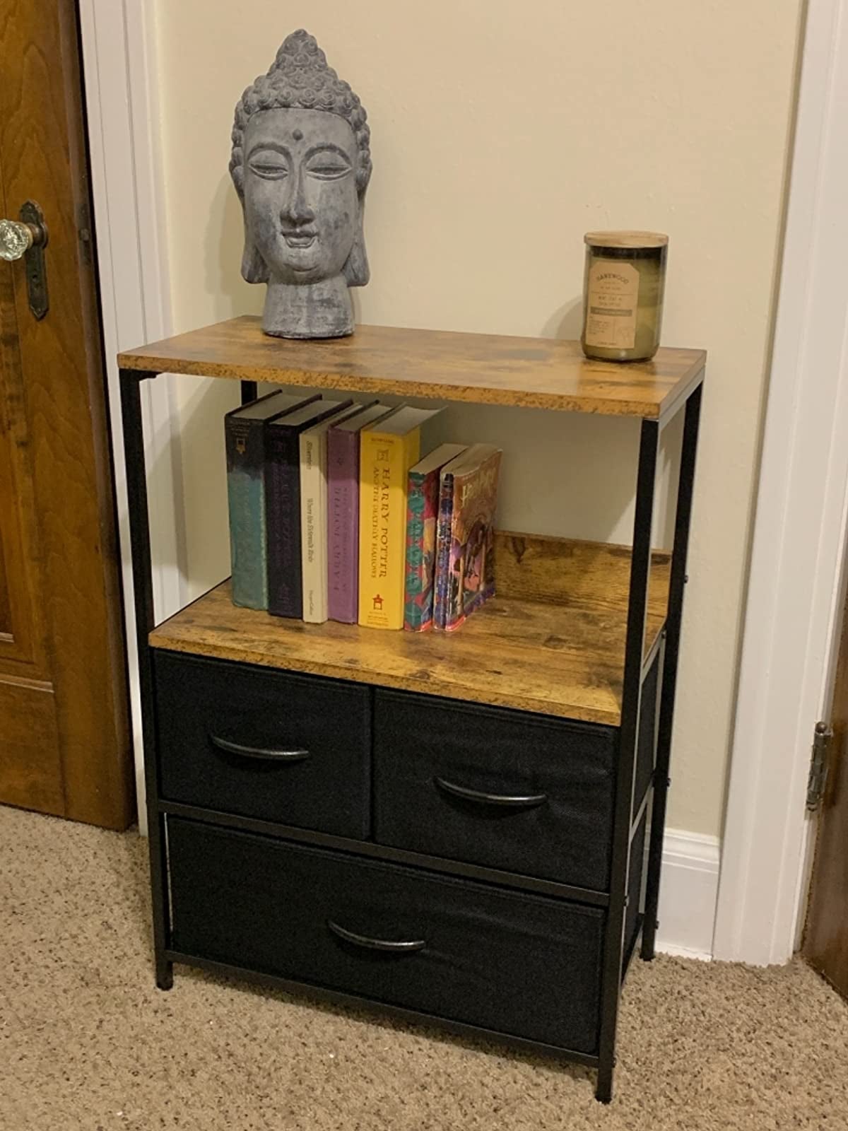 reviewer photo of small fabric dresser in hallway