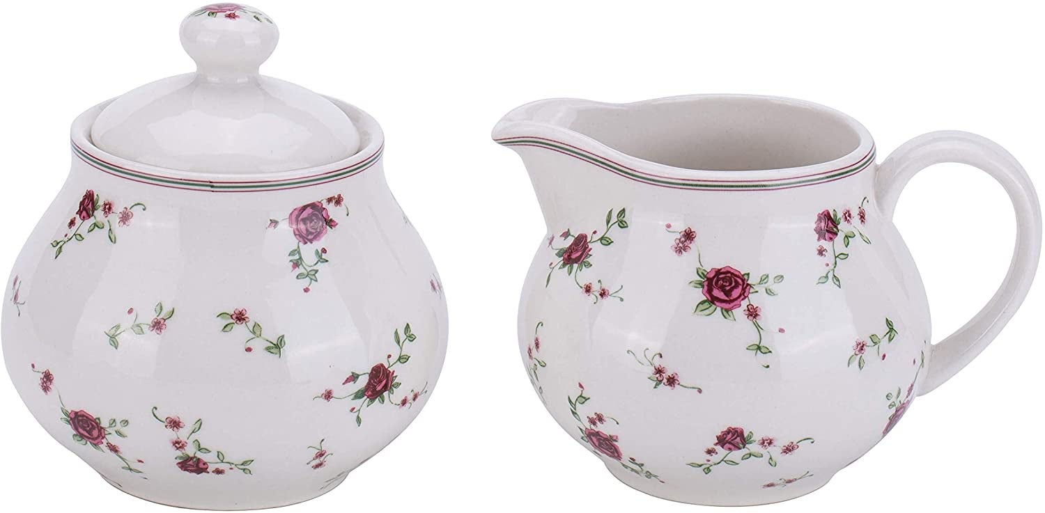 the floral cream and sugar pots