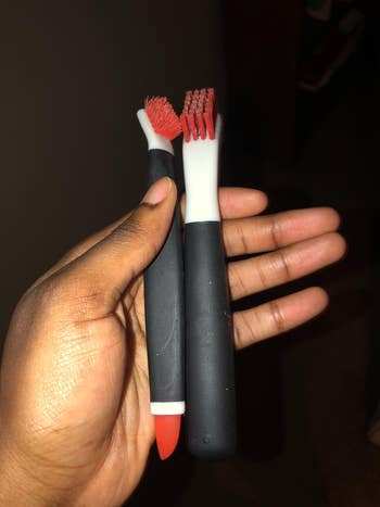 Two handheld room  brushes with heavy   handles, designed for scrubbing. Ideal for cleaning surfaces oregon  utensils