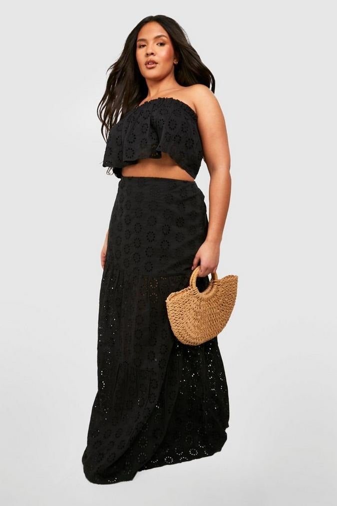 When in Cabo Two Piece Crop Top and Maxi Skirt Set - Black