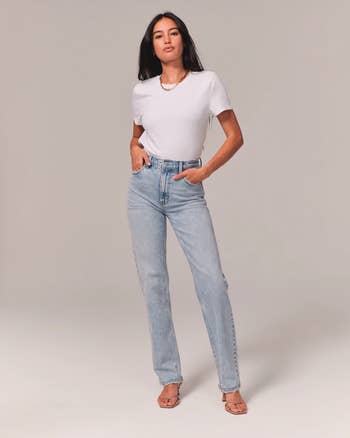 model wearing the straight leg jeans
