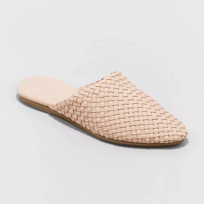 the woven mules in blush