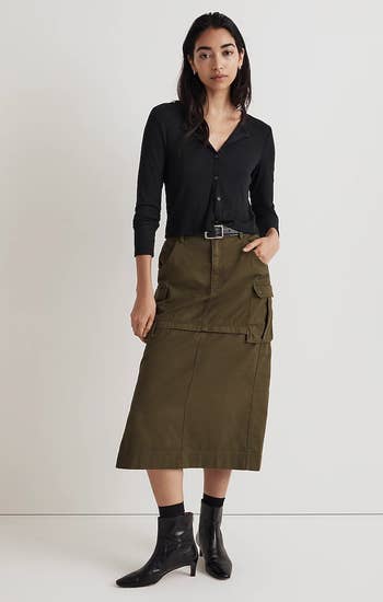 model wearing the full midi skirt