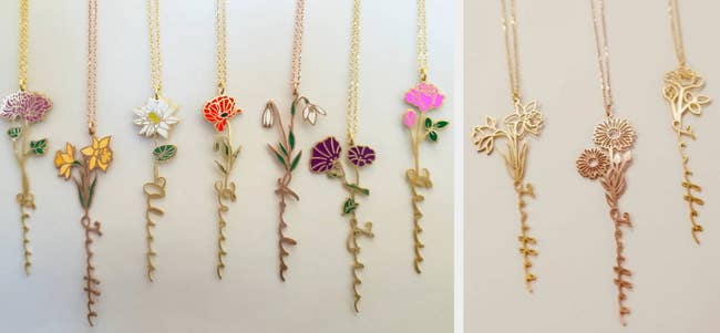 Two images of 10 colored and plain necklaces in gold and rose gold