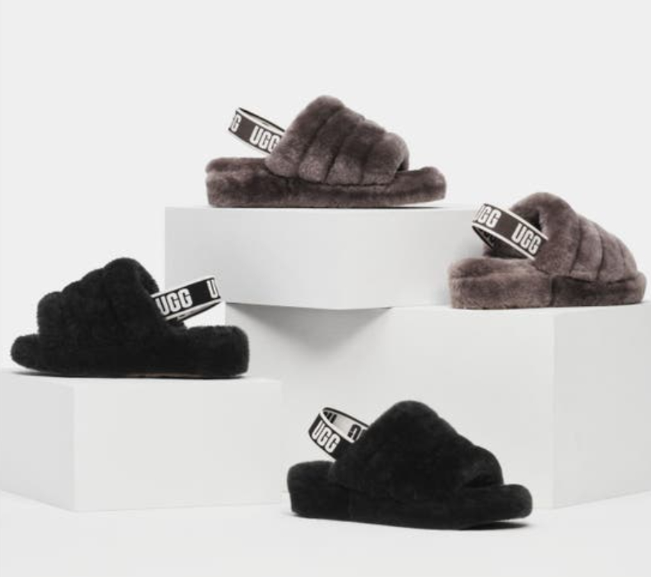 two pairs of slippers in gray and black