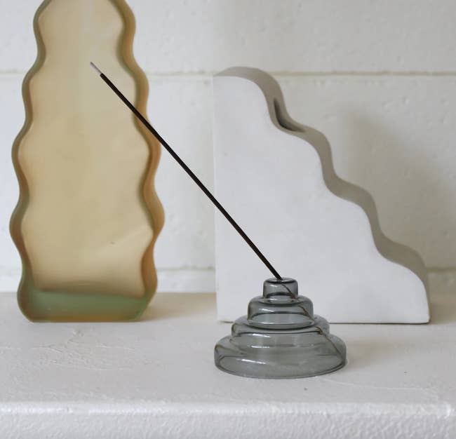 grey glass incense holder