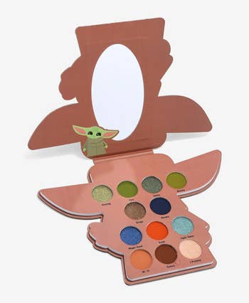 12-shade palette shaped like baby yoda with mirror