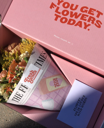 box containing a flower bouquet 