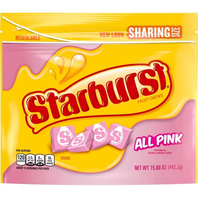 A close-up of a bag of All Pink Starbursts