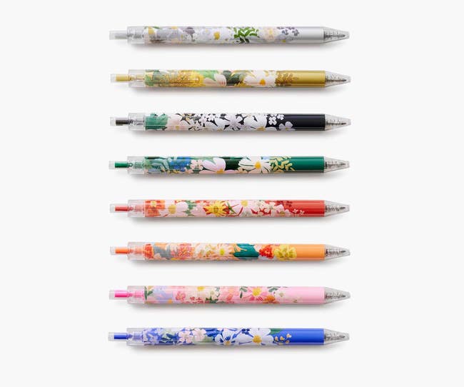 an array of floral colored gel pens