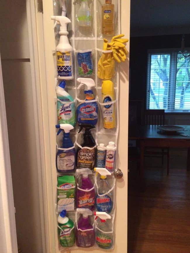 reviewer photo of cleaning products inside of the organizer