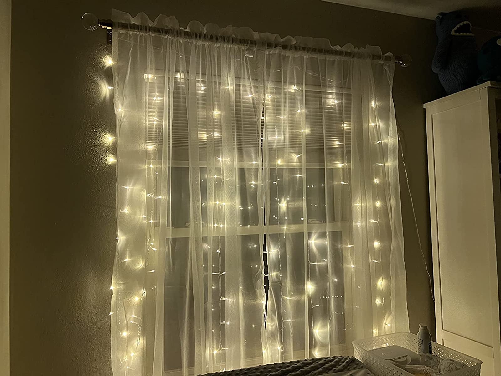 reviewer image of the string light curtain hanging up