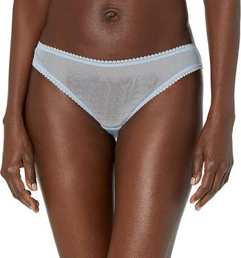 Person wearing sheer underwear with a lace trim