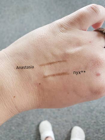 reviewer swatches on Nyx pencil and ABH pencil