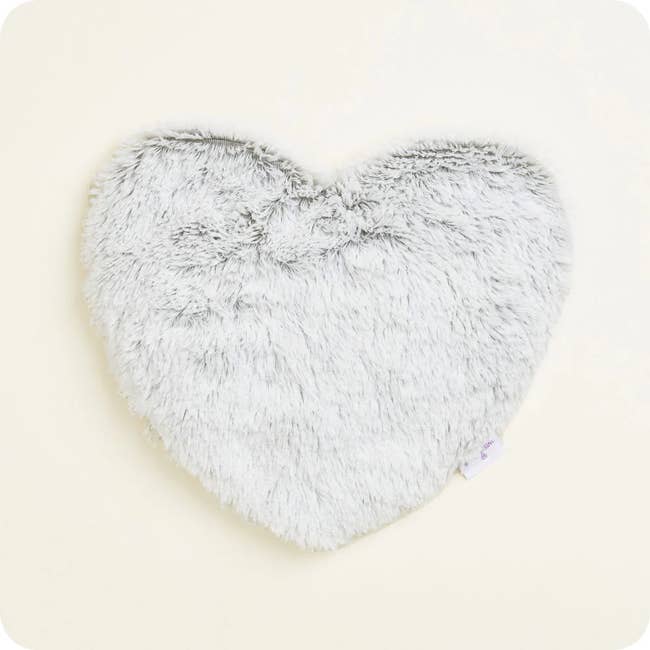 gray fuzzy heart heating pad