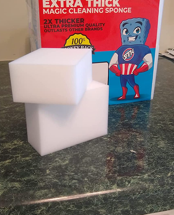 reviewer photo of the sponges with their packaging