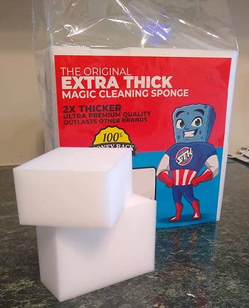 reviewer photo of the sponges with their packaging