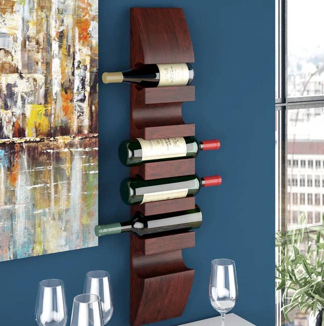 Image of wall-mounted vertical wine rack