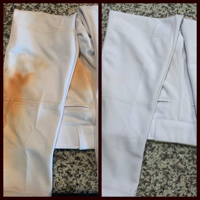 baseball pants with dark clay stains that are almost not noticeable anymore after the pants were washed with this stain stick