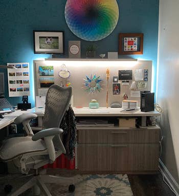 another reviewer photo of the lights used in home office to brighten up desk area