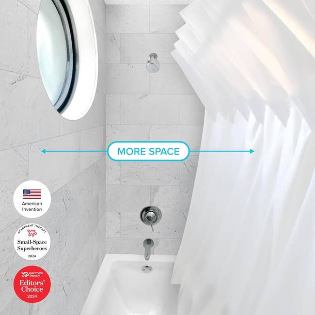 A merchandise photograph showing the benefits of the expanding ablution liner