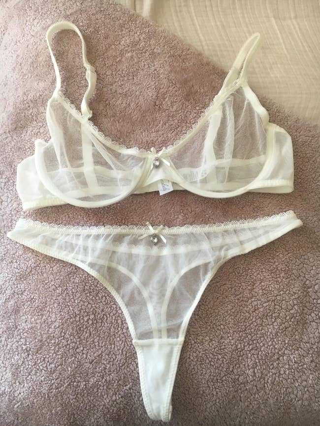 reviewer image of the bra and thong set in whitee