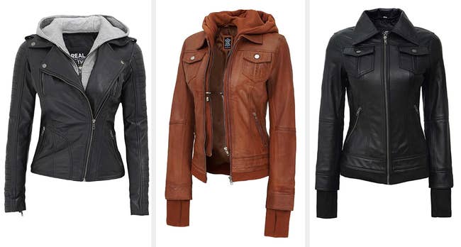 Three images of black and brown jackets