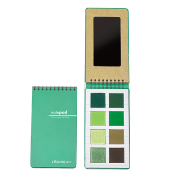 the green spiral bound palette with a mix of mattes and shimmers