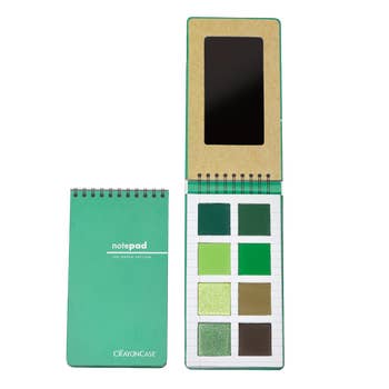 the green spiral bound palette with a mix of mattes and shimmers