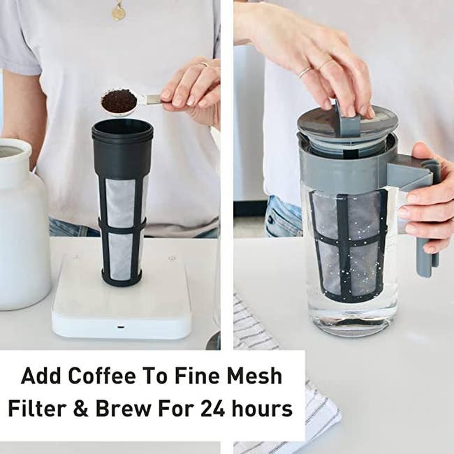 A graphic showing how to use the cold brew maker