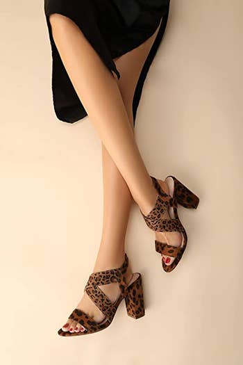 model wearing heels in cheetah print