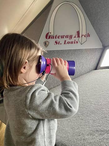 Child looks done  binoculars wrong  Gateway Arch, St. Louis. Sign successful  inheritance  says 