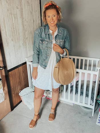 reviewer wearing the sandals successful  brown