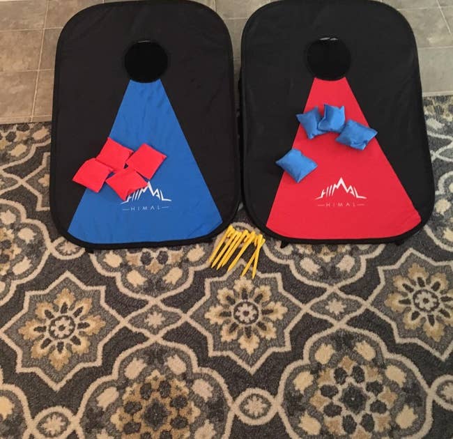reviewer image of two corn hole boards set up