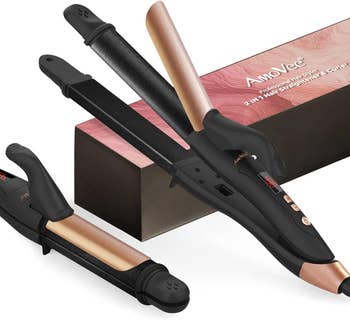the curling iron and straightener combo product showing both functions
