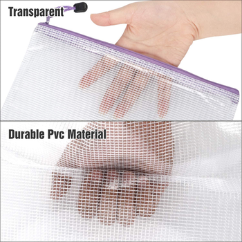 person putting hand inside of transparent travel pouch with a zipper closure