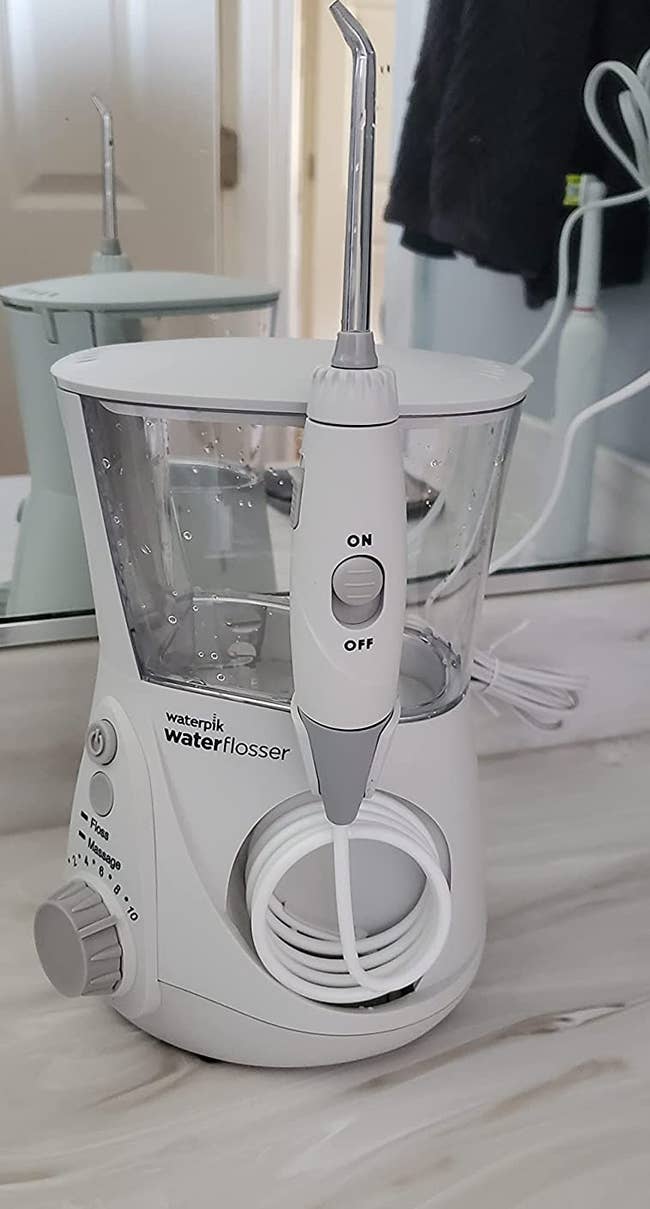 reviewer's water flosser in white