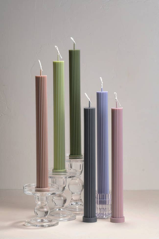 ribbed tapered candles in a variety of colors