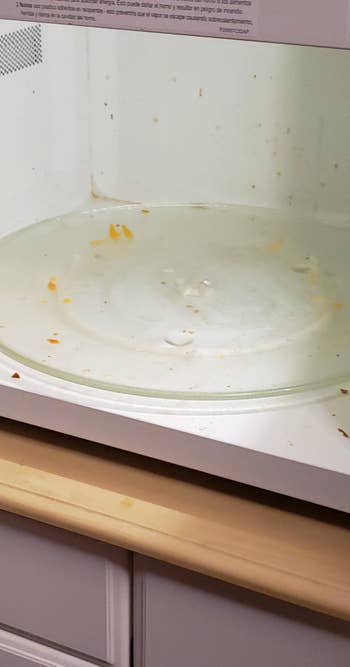reviewer before photo showing the inside of their microwave looking dirty