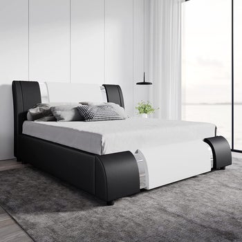 lifestyle photo of the black-and-white bed