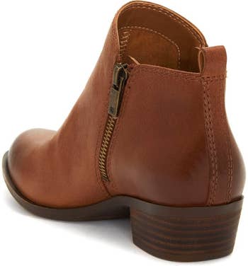 back view of the ankle bootie in toffee