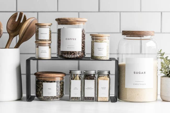 various sizes of white spice and pantry labels 