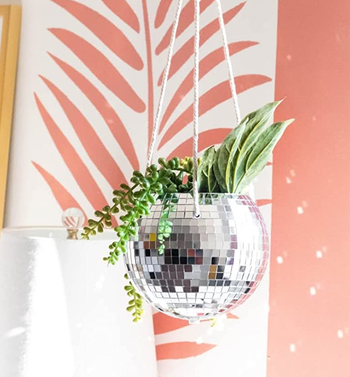 reviewer photo of the disco ball planter hanging