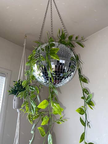 reviewer photo of the disco ball planter hanging