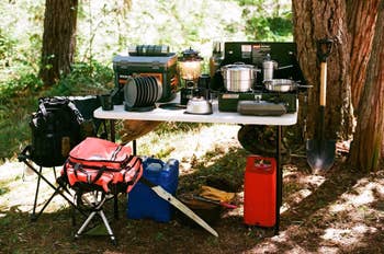 reviewer photo of kit laid out on picnic table at campground