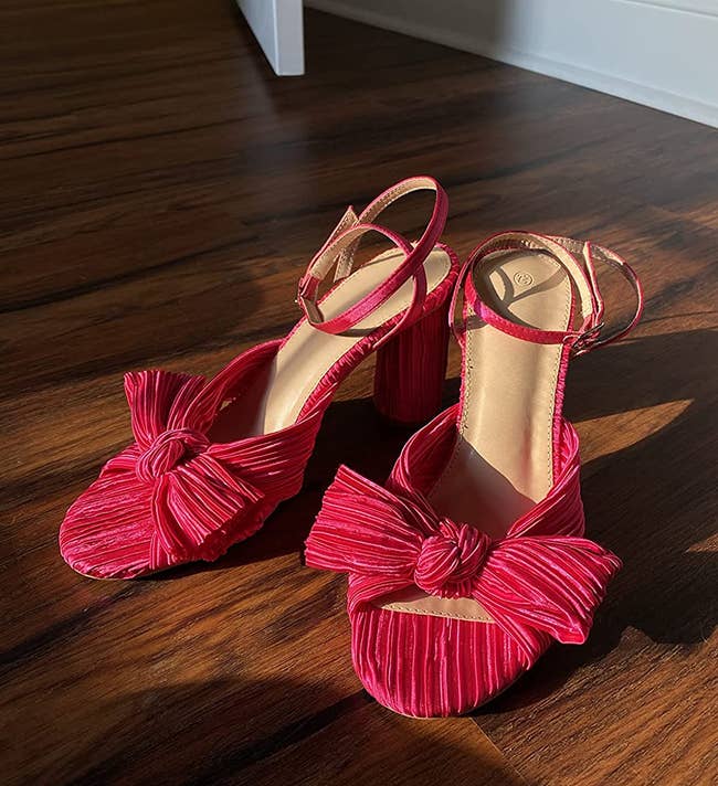 reviewer's rose red heeled sandals