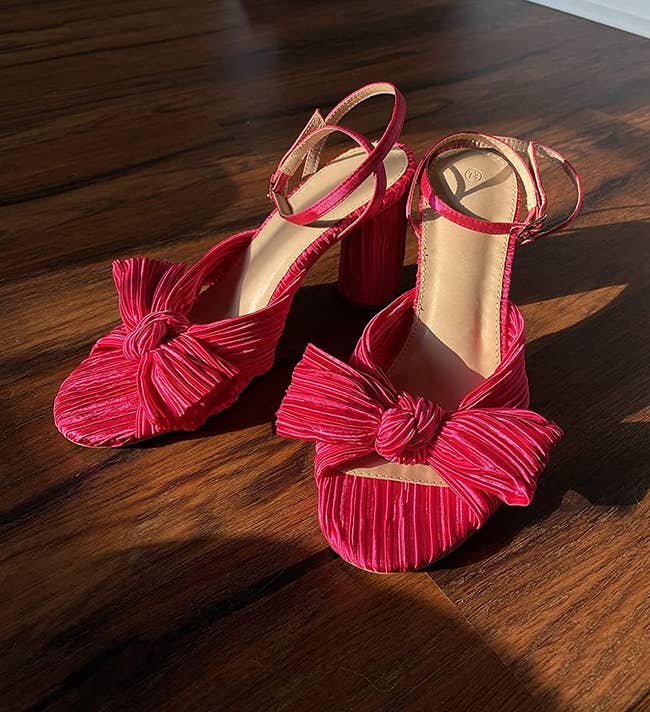 reviewer's rose red heeled sandals