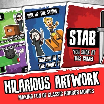 Three humorous cards spoof classical fearfulness movies with comic artwork and phrases