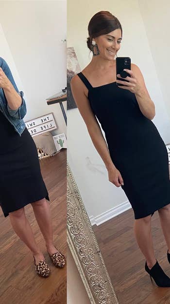 another reviewer wearing the black midi dress