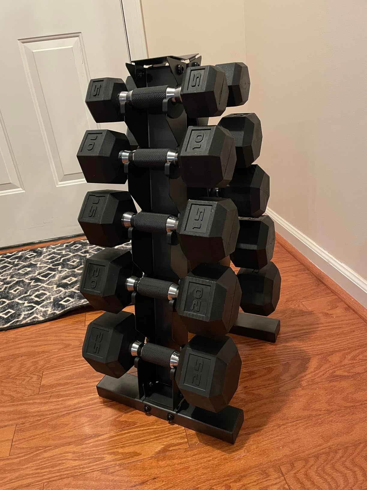Workout Equipment CAP Barbell 150lb Hex Dumbbell Set With Rack